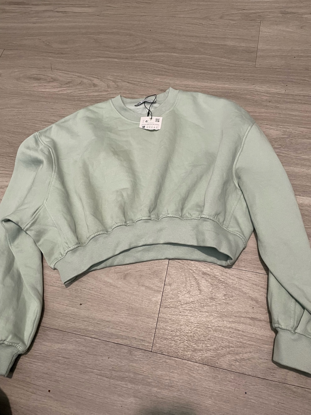Zara Cropped Crewneck Sweater in Mint